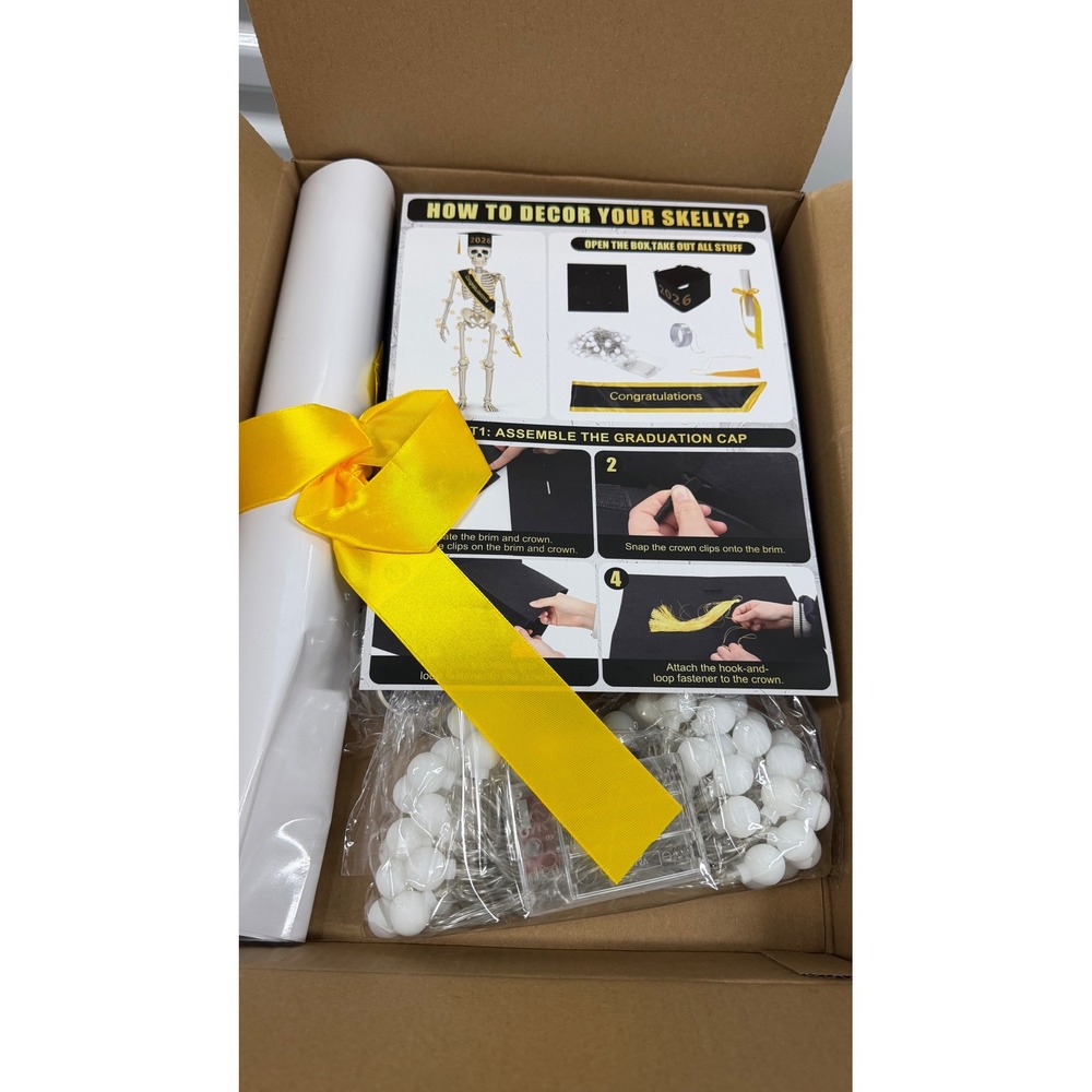 Skeleton Graduation Accessory Kit Cap Sash Diploma LED Lights for Skelly
